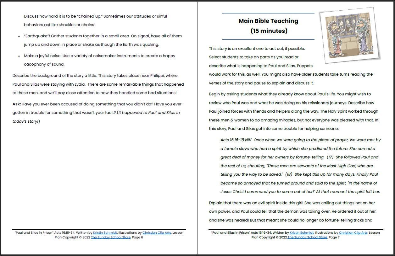 Paul and Silas in Prison (Acts 16:16-34) Printable Bible Lesson & Sunday School Activities - Sunday School Store