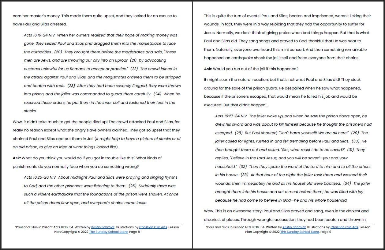 Paul and Silas in Prison (Acts 16:16-34) Printable Bible Lesson & Sunday School Activities - Sunday School Store