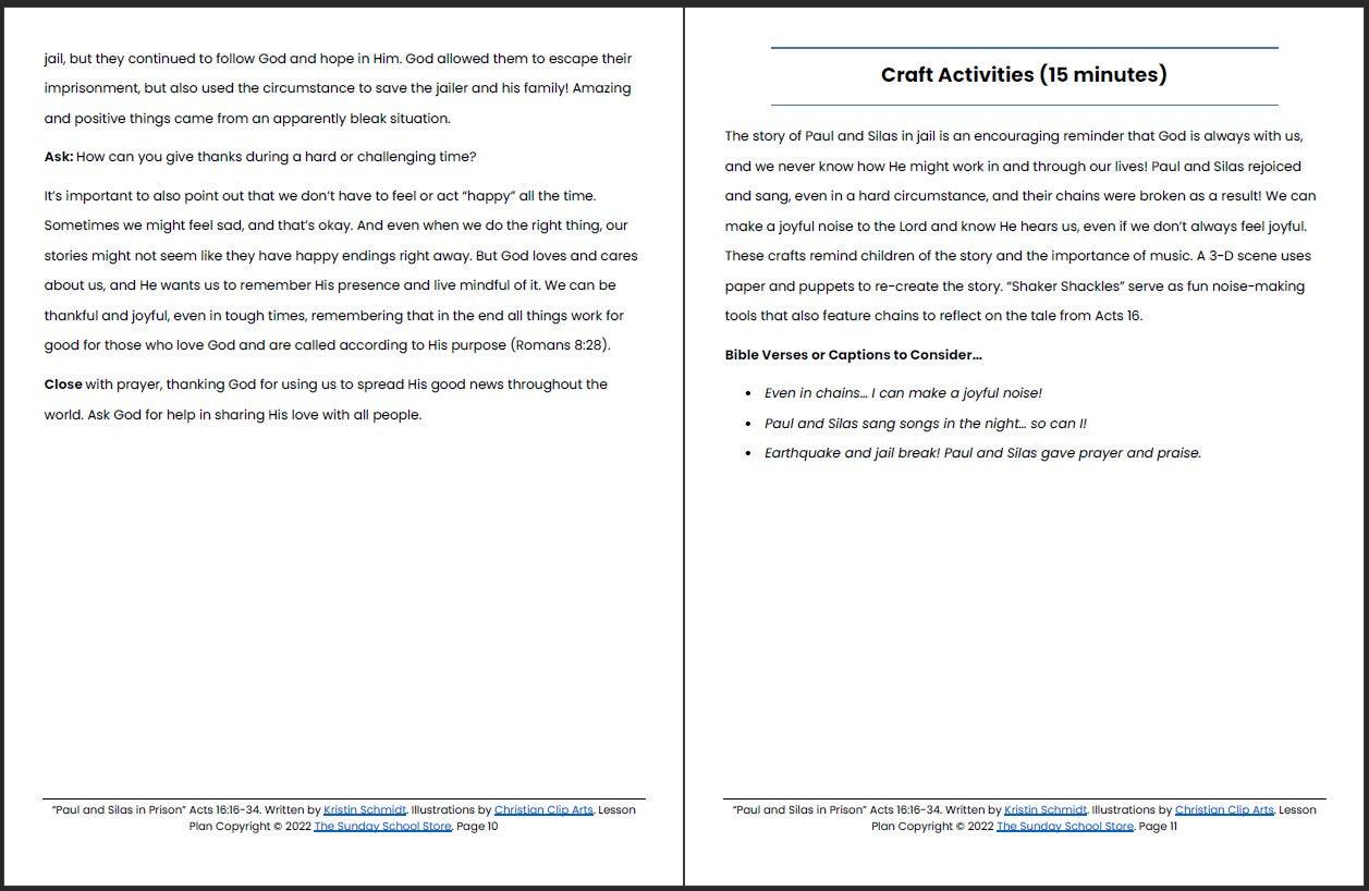 Paul and Silas in Prison (Acts 16:16-34) Printable Bible Lesson & Sunday School Activities - Sunday School Store