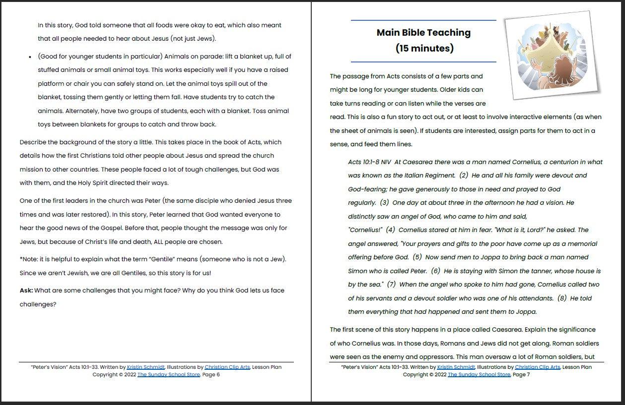 Peter's Vision (Acts 10:1-33) Printable Bible Lesson & Sunday School Activities - Sunday School Store