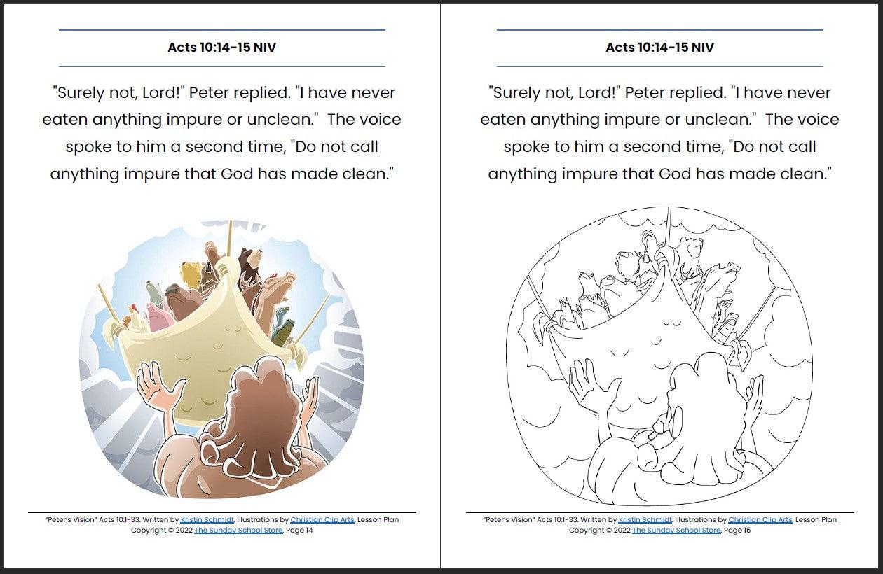 Peter's Vision (Acts 10:1-33) Printable Bible Lesson & Sunday School Activities - Sunday School Store