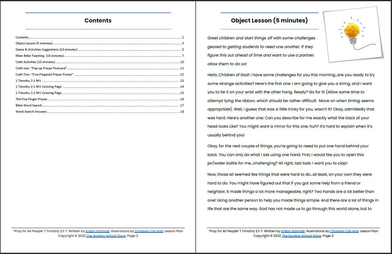 Pray for All People (1 Timothy 2) Printable Bible Lesson & Sunday School Activities - Sunday School Store