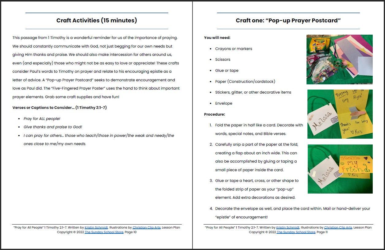Pray for All People (1 Timothy 2) Printable Bible Lesson & Sunday School Activities - Sunday School Store