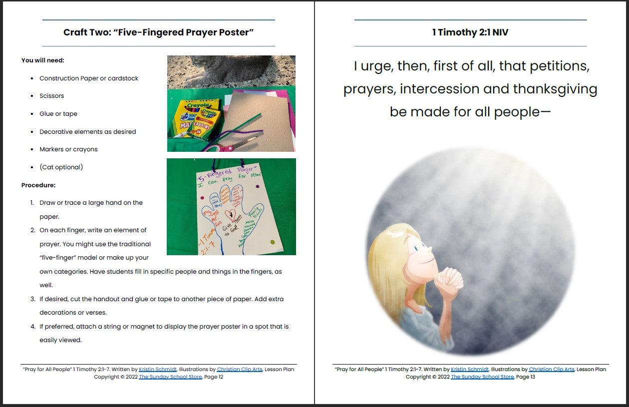 Pray for All People (1 Timothy 2) Printable Bible Lesson & Sunday School Activities - Sunday School Store
