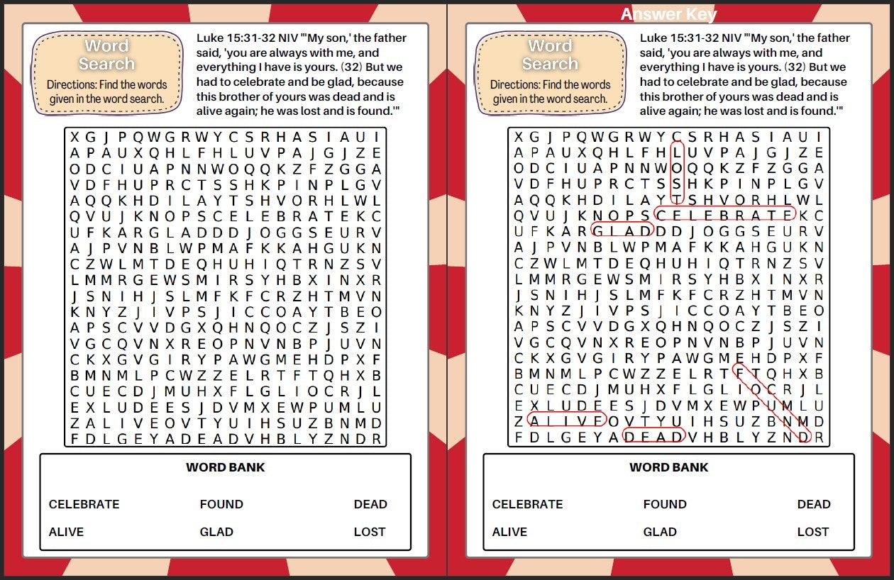 The Parable of the Prodigal Son (Luke 15:11-32) Printable Bible Lesson & Sunday School Activities - Sunday School Store