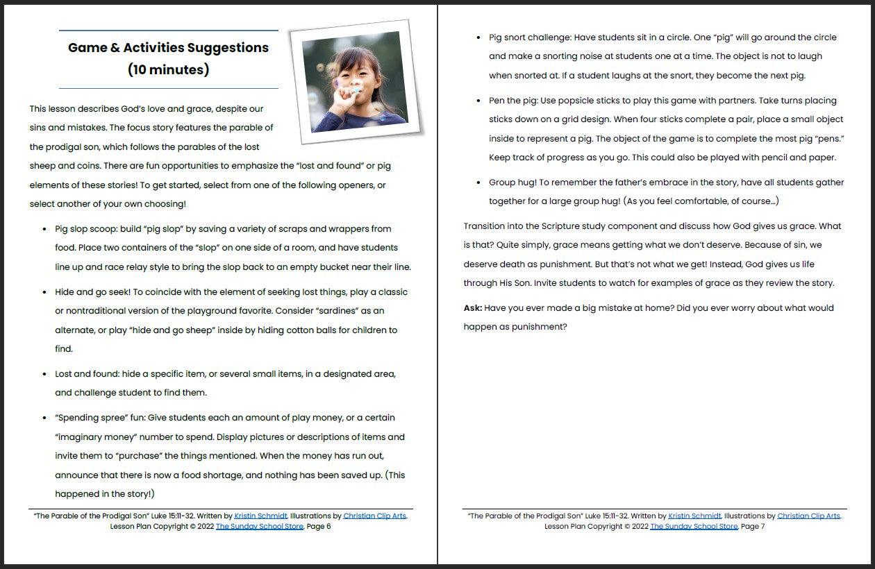 The Parable of the Prodigal Son (Luke 15:11-32) Printable Bible Lesson & Sunday School Activities - Sunday School Store