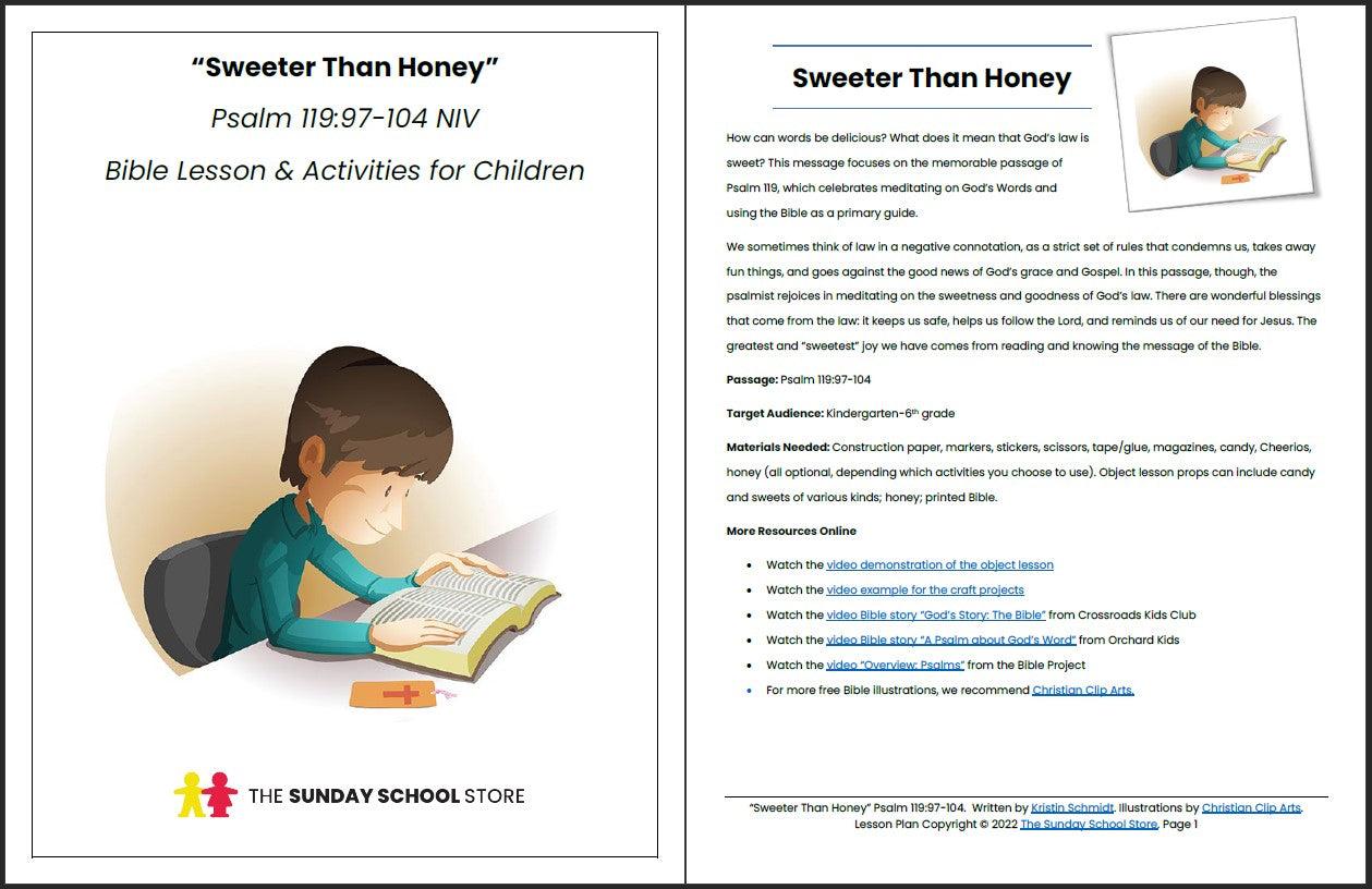 God's Word is Sweeter Than Honey (Psalm 119:97-104) Printable Bible Lesson & Sunday School Activities - Sunday School Store