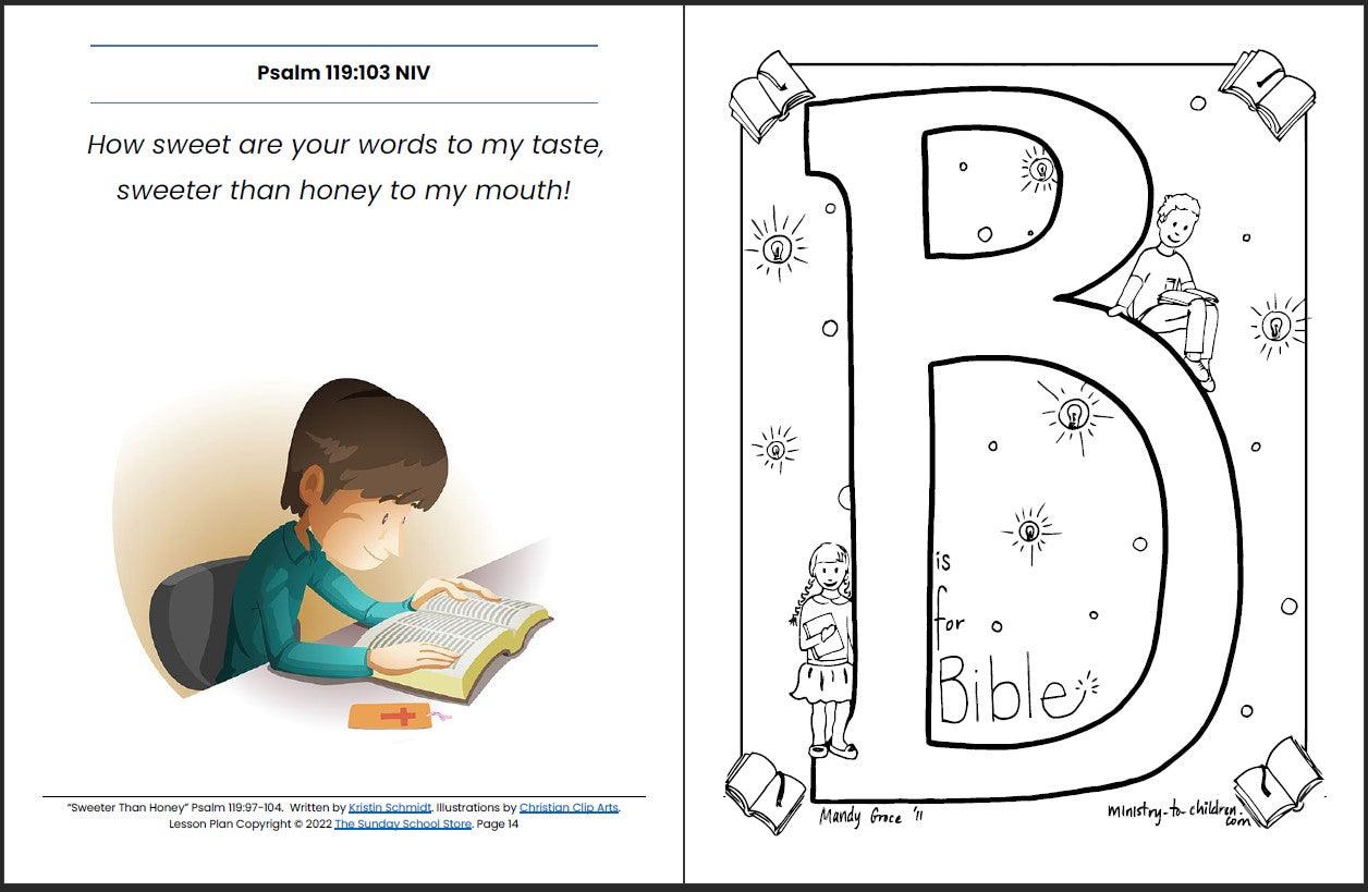 God's Word is Sweeter Than Honey (Psalm 119:97-104) Printable Bible Lesson & Sunday School Activities - Sunday School Store