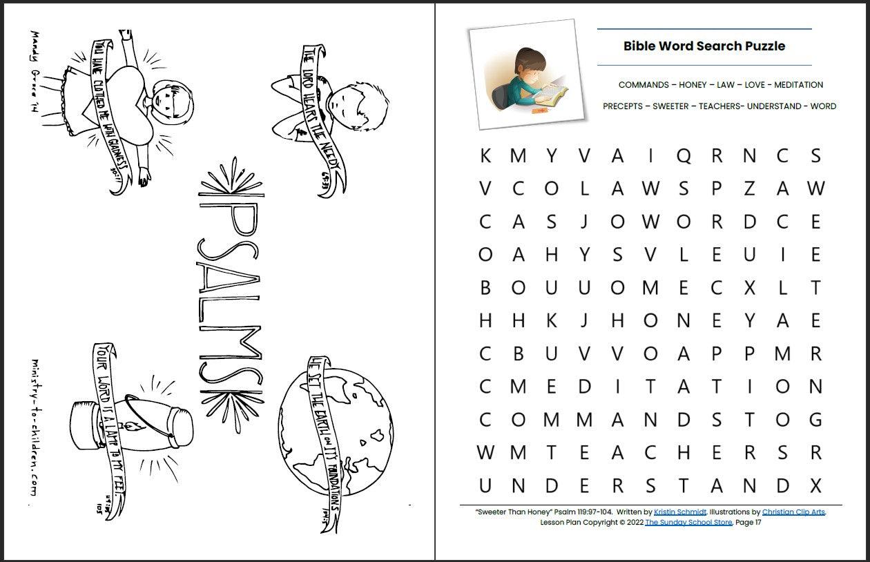 God's Word is Sweeter Than Honey (Psalm 119:97-104) Printable Bible Lesson & Sunday School Activities - Sunday School Store