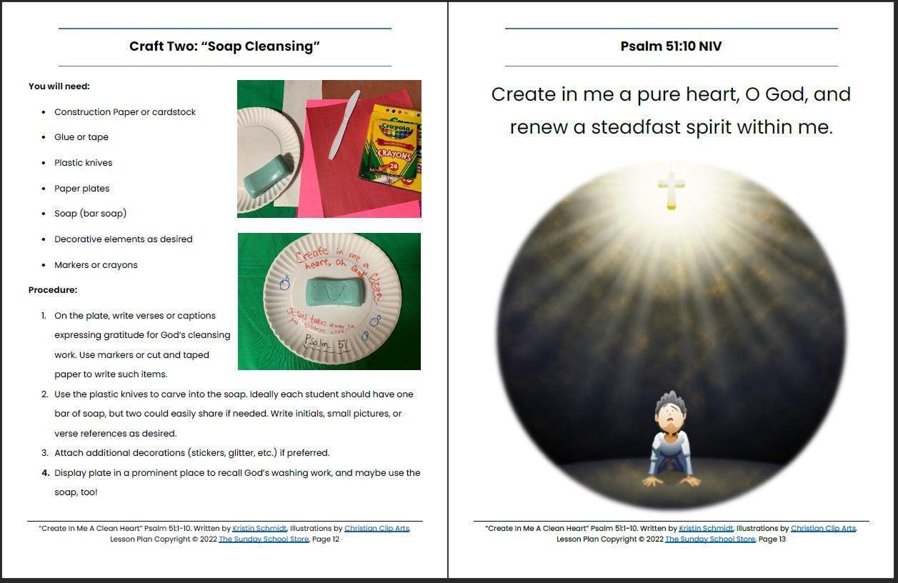 Create in Me a Clean Heart (Psalm 51) Printable Bible Lesson & Sunday School Activities - Sunday School Store