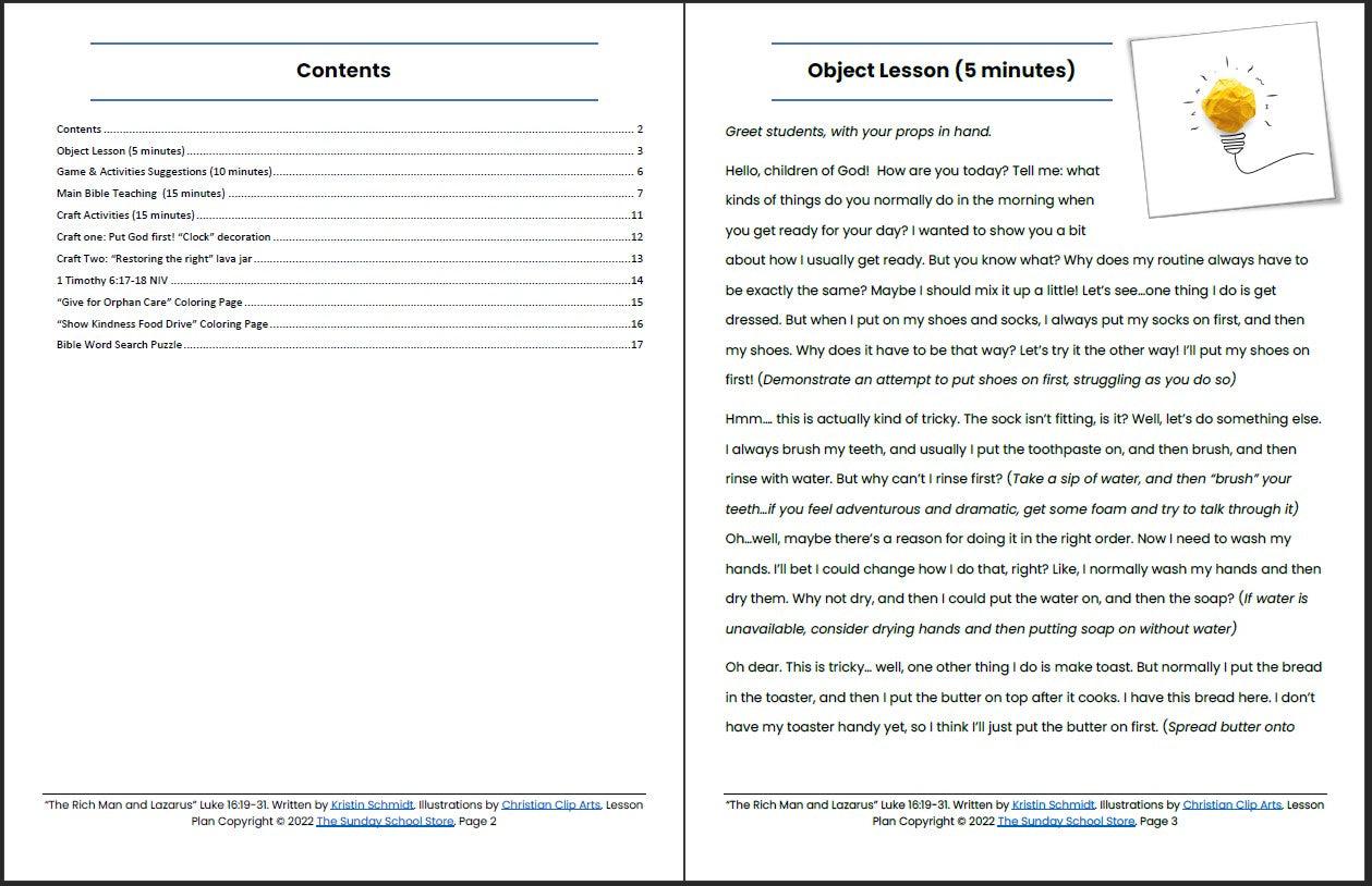 The Rich Man and Lazarus (Luke 16:19-31) Printable Bible Lesson & Sunday School Activities - Sunday School Store