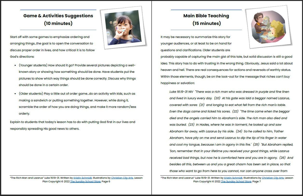 The Rich Man and Lazarus (Luke 16:19-31) Printable Bible Lesson & Sunday School Activities - Sunday School Store