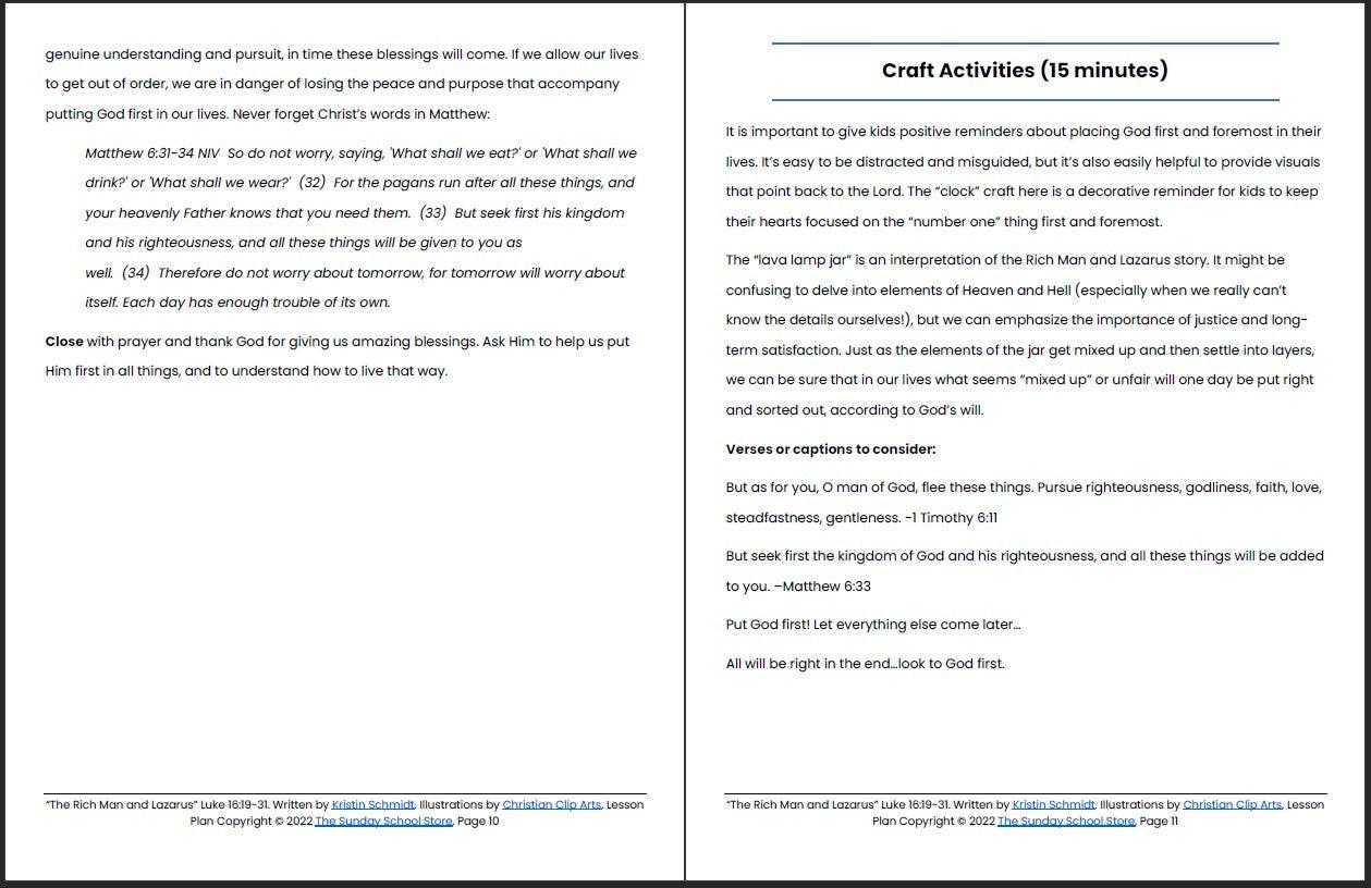 The Rich Man and Lazarus (Luke 16:19-31) Printable Bible Lesson & Sunday School Activities - Sunday School Store