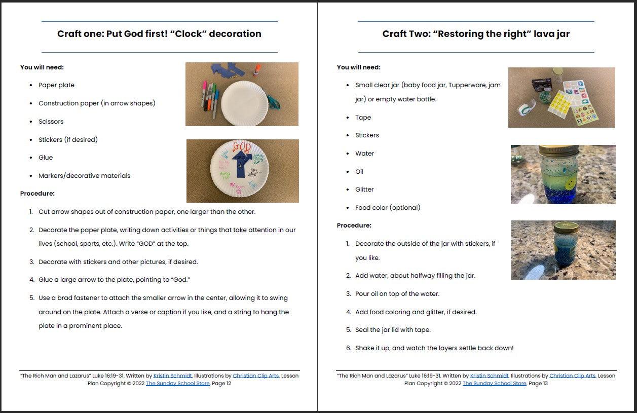 The Rich Man and Lazarus (Luke 16:19-31) Printable Bible Lesson & Sunday School Activities - Sunday School Store