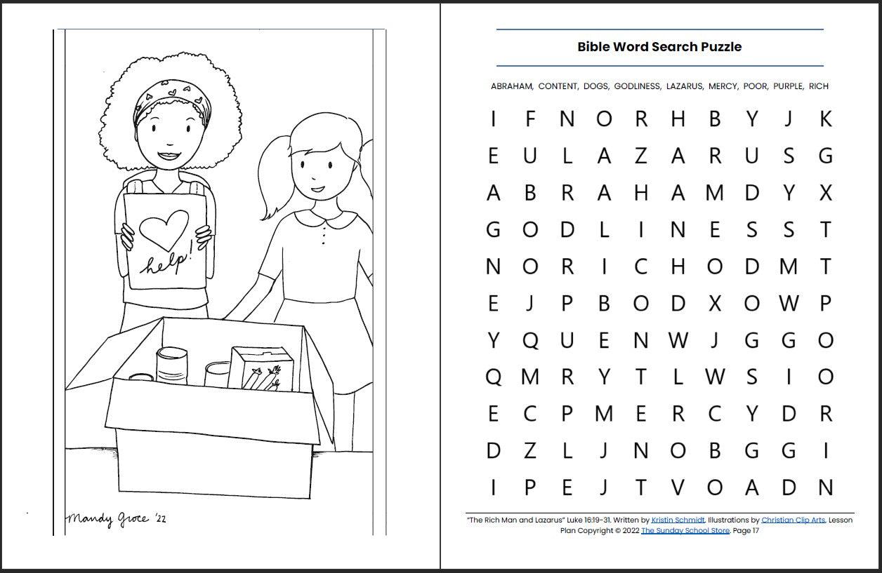 The Rich Man and Lazarus (Luke 16:19-31) Printable Bible Lesson & Sunday School Activities - Sunday School Store