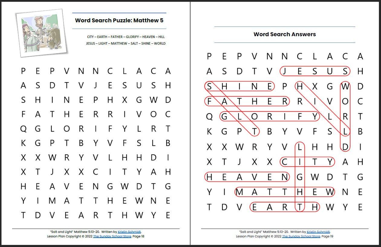 Salt and Light (Matthew 5:13-20) Printable Bible Lesson & Sunday School Activities