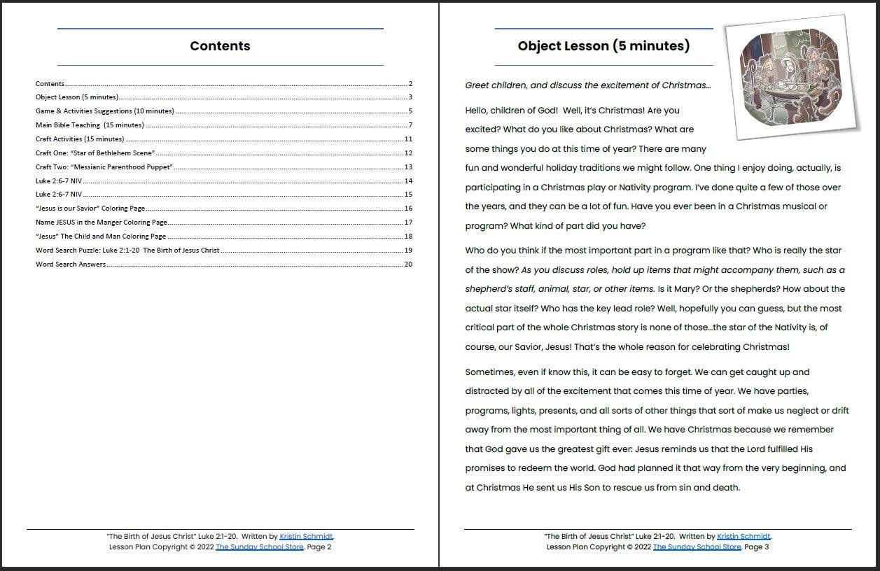 The Birth of Jesus Christ (Luke 2:1-20) Printable Christmas Bible Lesson & Sunday School Activities