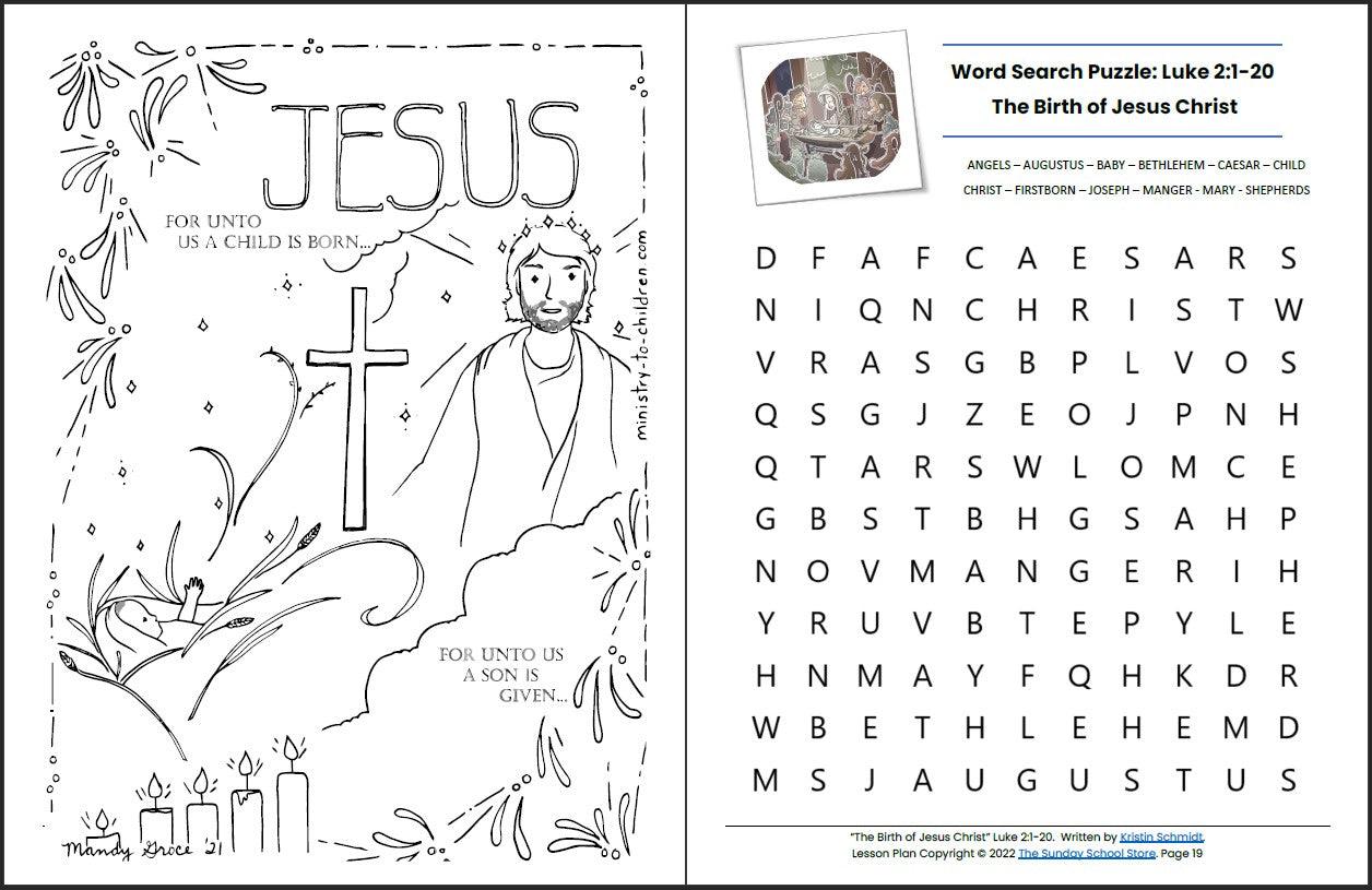 The Birth of Jesus Christ (Luke 2:1-20) Printable Christmas Bible Lesson & Sunday School Activities