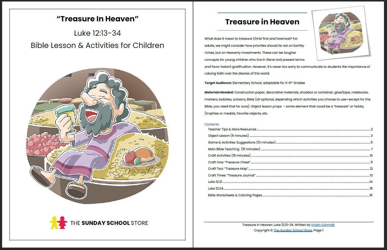 Treasure in Heaven (Luke 12:13-34) Printable Bible Lesson & Sunday School Activities - Sunday School Store