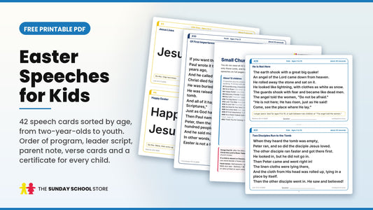 Easter speeches for kids free printable PDF: 42 speech cards by age, from little ones to youth