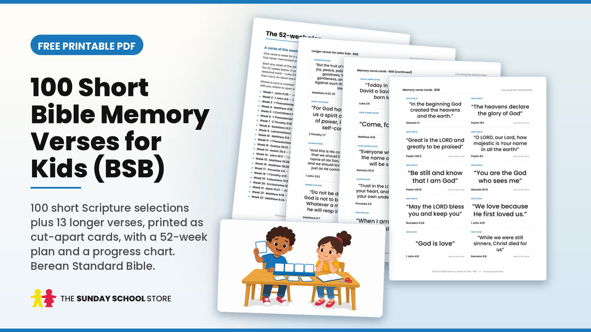 100 Short Bible Memory Verses for Kids, Berean Standard Bible - free printable cut-apart cards