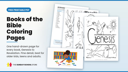 Books of the Bible Coloring Pages free printable PDF - cover and sample coloring sheets