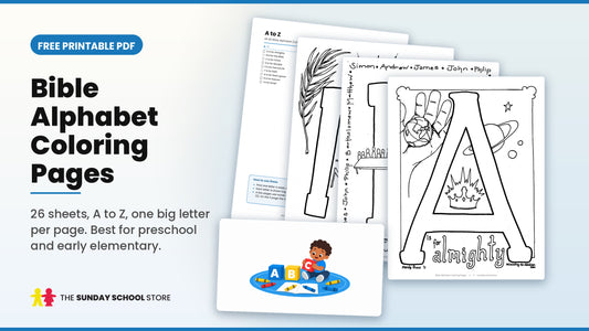 Bible Alphabet Coloring Pages A to Z free printable PDF - cover and sample coloring sheets