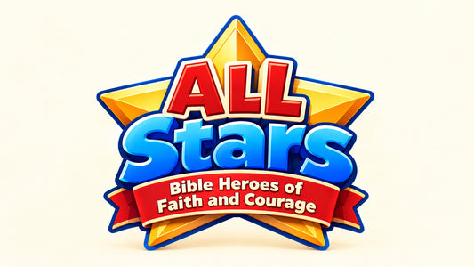All Stars: Bible Heroes of Faith and Courage, a Sunday School curriculum for kids, title graphic on a gold star
