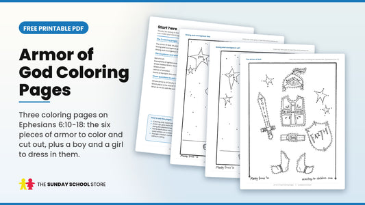 Armor of God coloring pages: helmet of salvation, breastplate of righteousness, shield of faith, belt of truth and sword of the Spirit to color and cut out