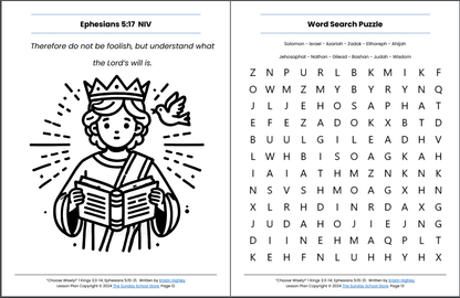 Choose Wisely! 1 Kings 3:3-14; Ephesians 5:15-21 Sunday School Lesson & Activities for Kids PDF