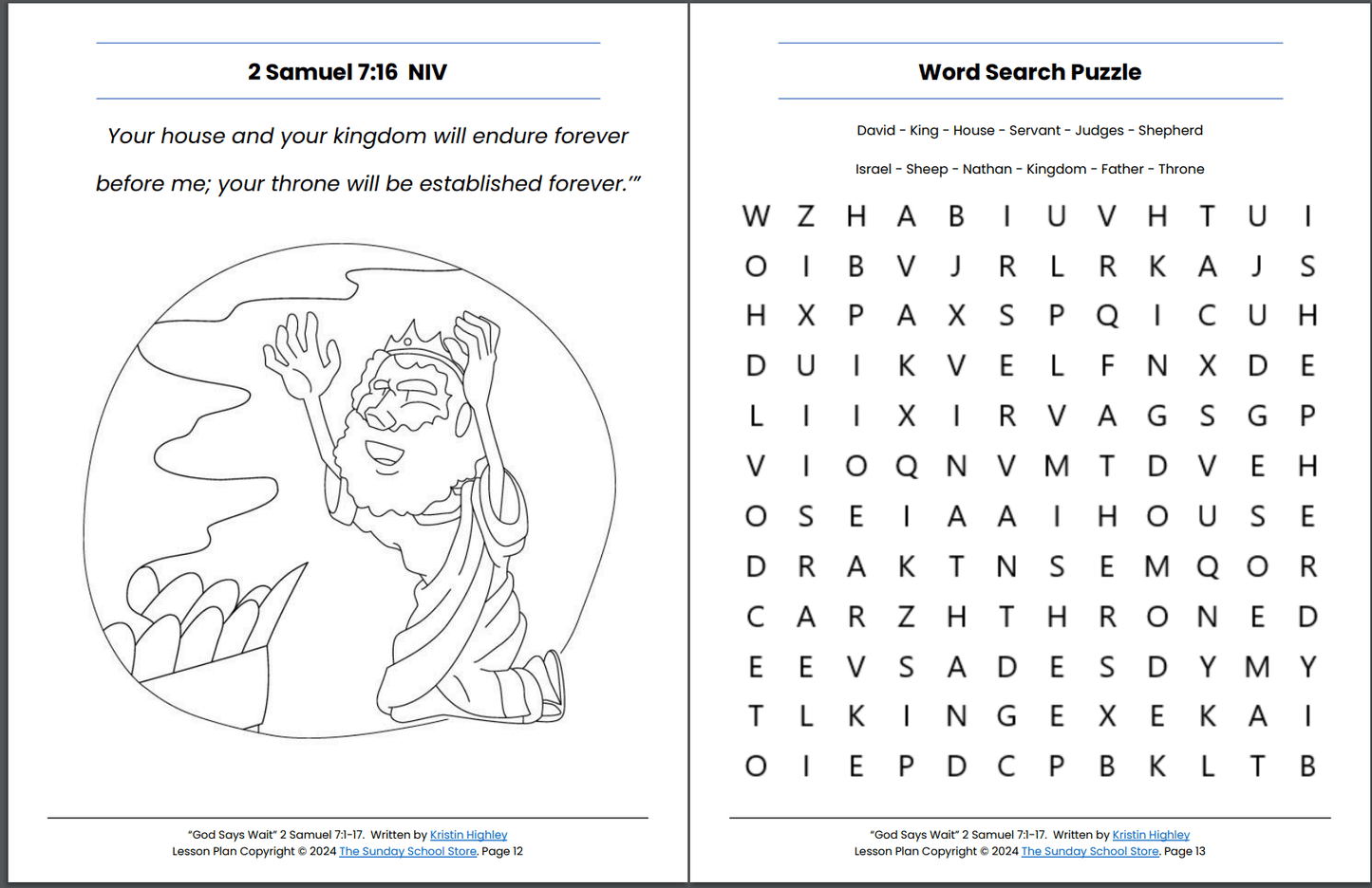 God Says Wait (2 Samuel 7:1-17) Sunday School Lesson & Activities for Kids PDF