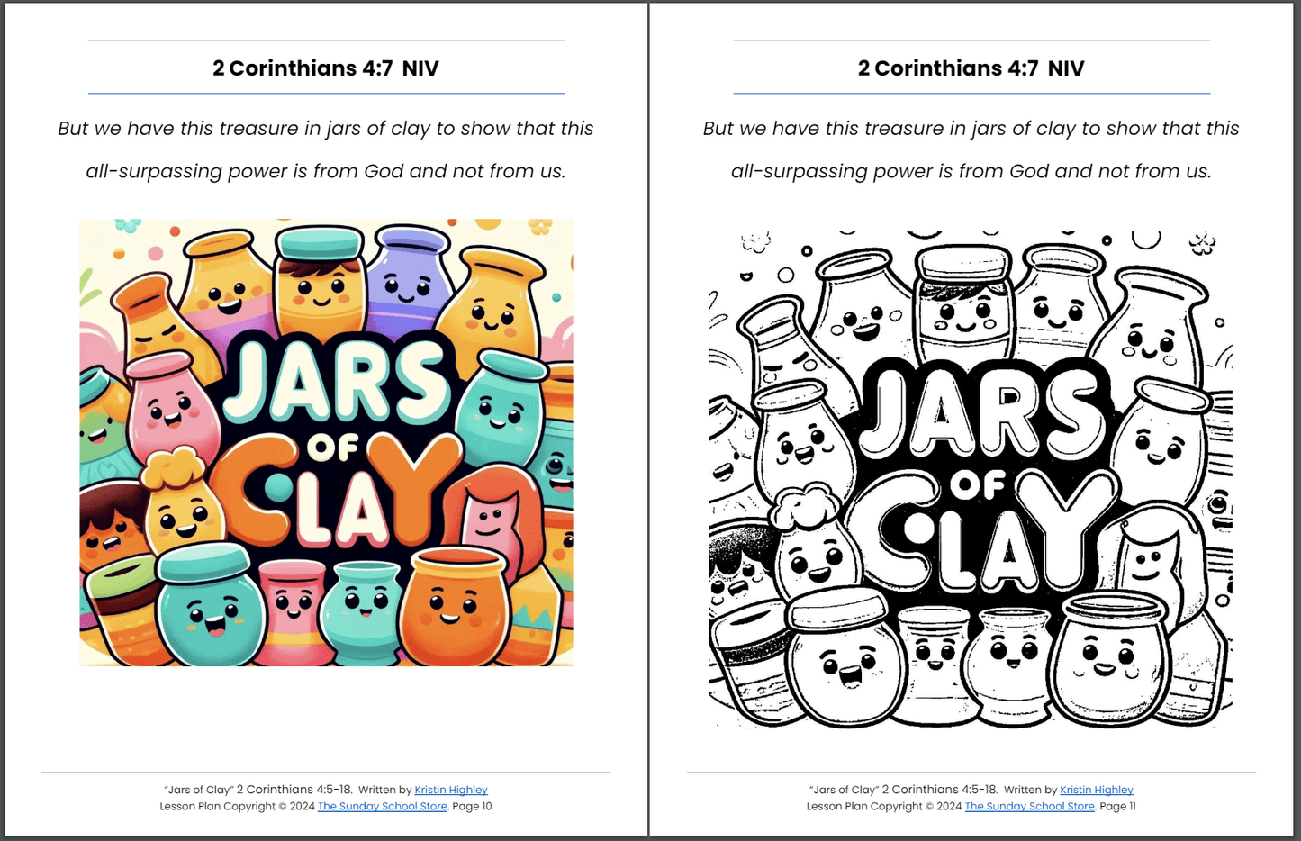 Jars of Clay (2 Corinthians 4:5-18) Sunday School Lesson & Activities for Kids PDF