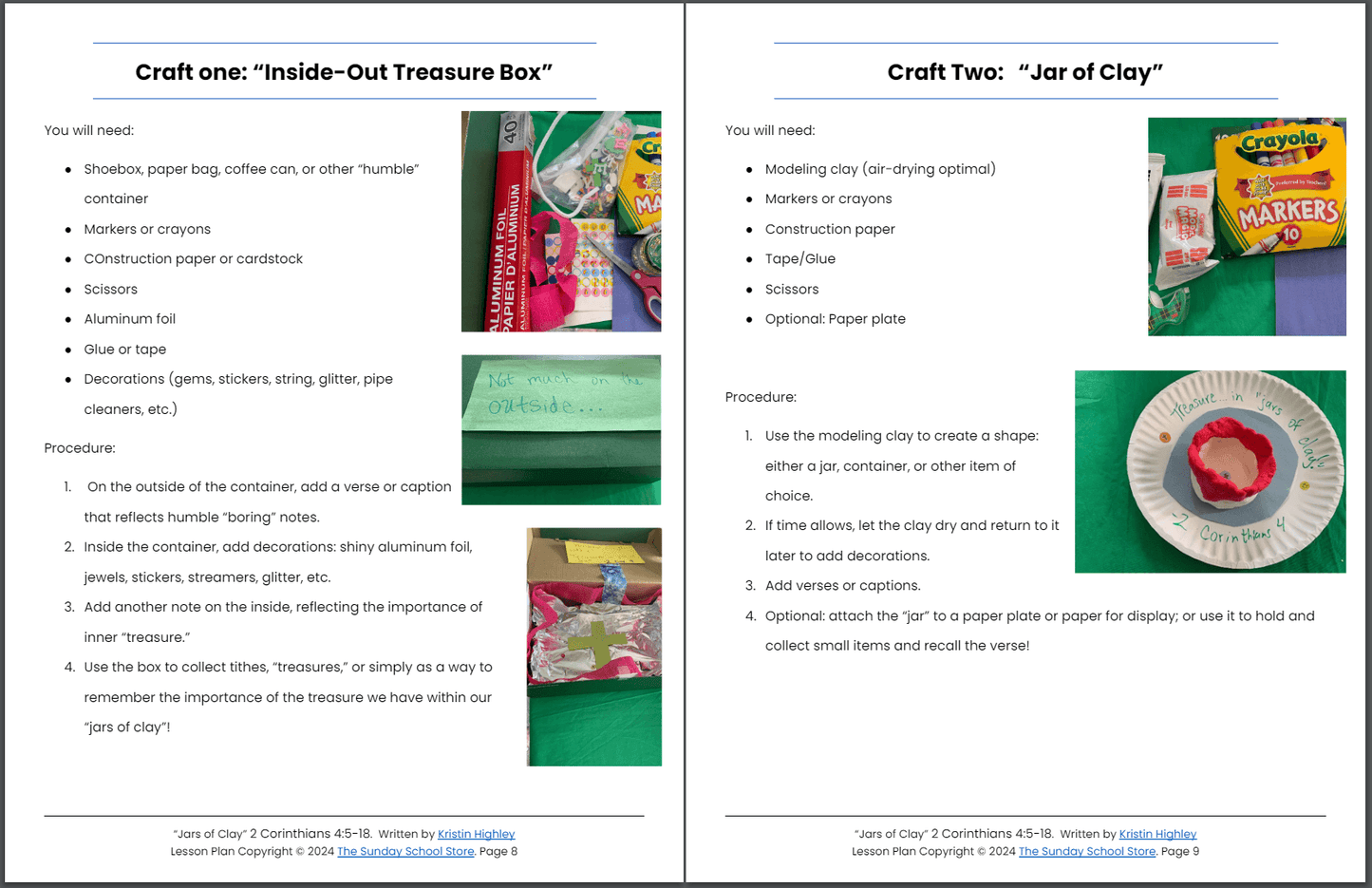Jars of Clay (2 Corinthians 4:5-18) Sunday School Lesson & Activities for Kids PDF