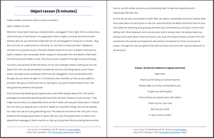 Jars of Clay (2 Corinthians 4:5-18) Sunday School Lesson & Activities for Kids PDF