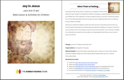 Joy in Jesus (John 15:9-17) Kids' Bible Lesson & Sunday School Activities PDF
