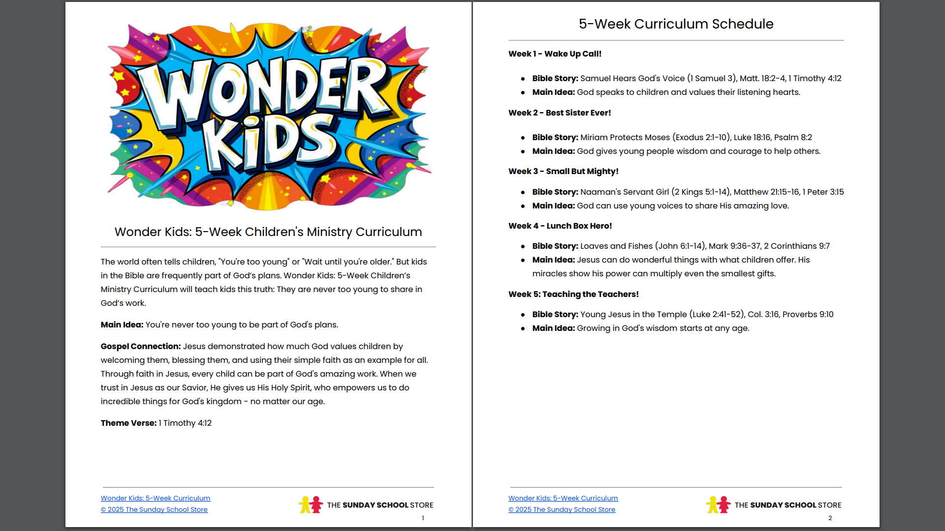Wonder Kids: 5-Week Children's Ministry Curriculum (ages 6-12