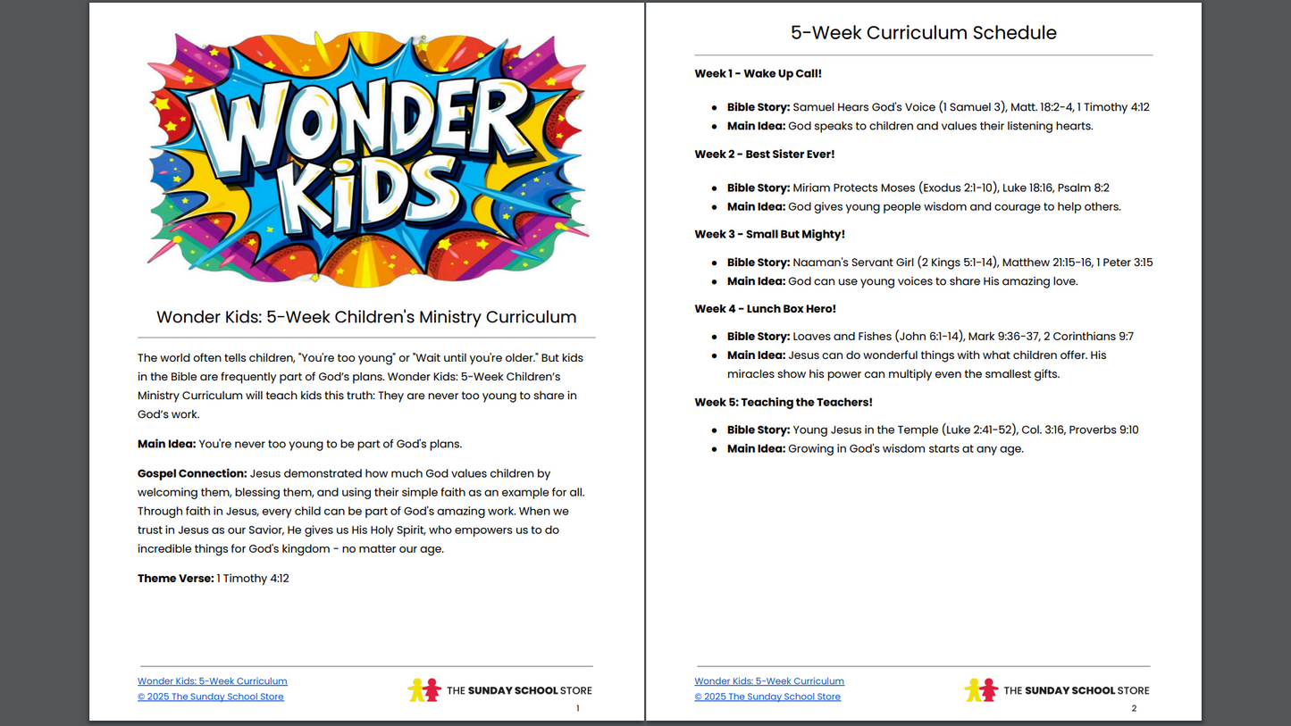 Wonder Kids: 5-Week Children's Ministry Curriculum (ages 6-12)
