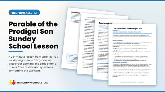 Parable of the Prodigal Son Sunday School lesson free printable PDF, showing the lesson plan and teaching pages