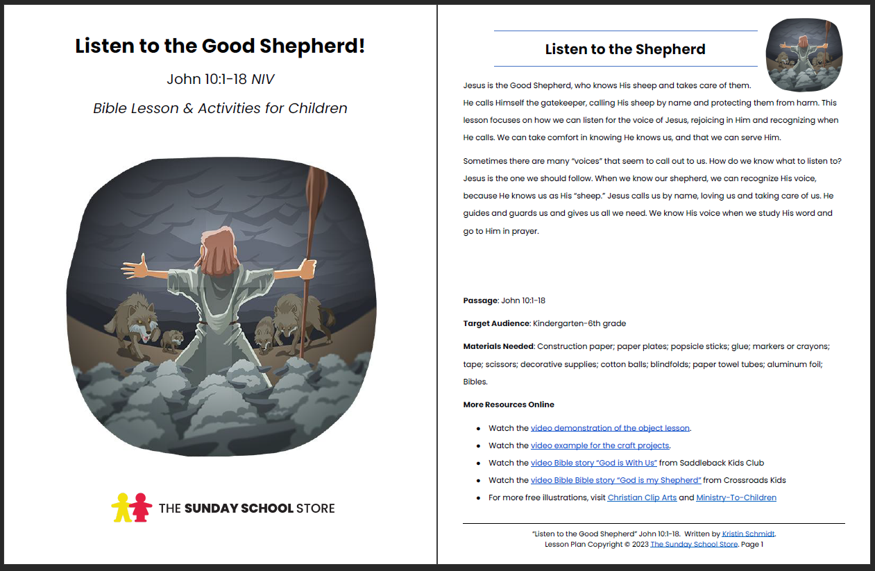 Listen to the Good Shepherd (John 10:1-18) Printable Bible Lesson & Sunday School Activities