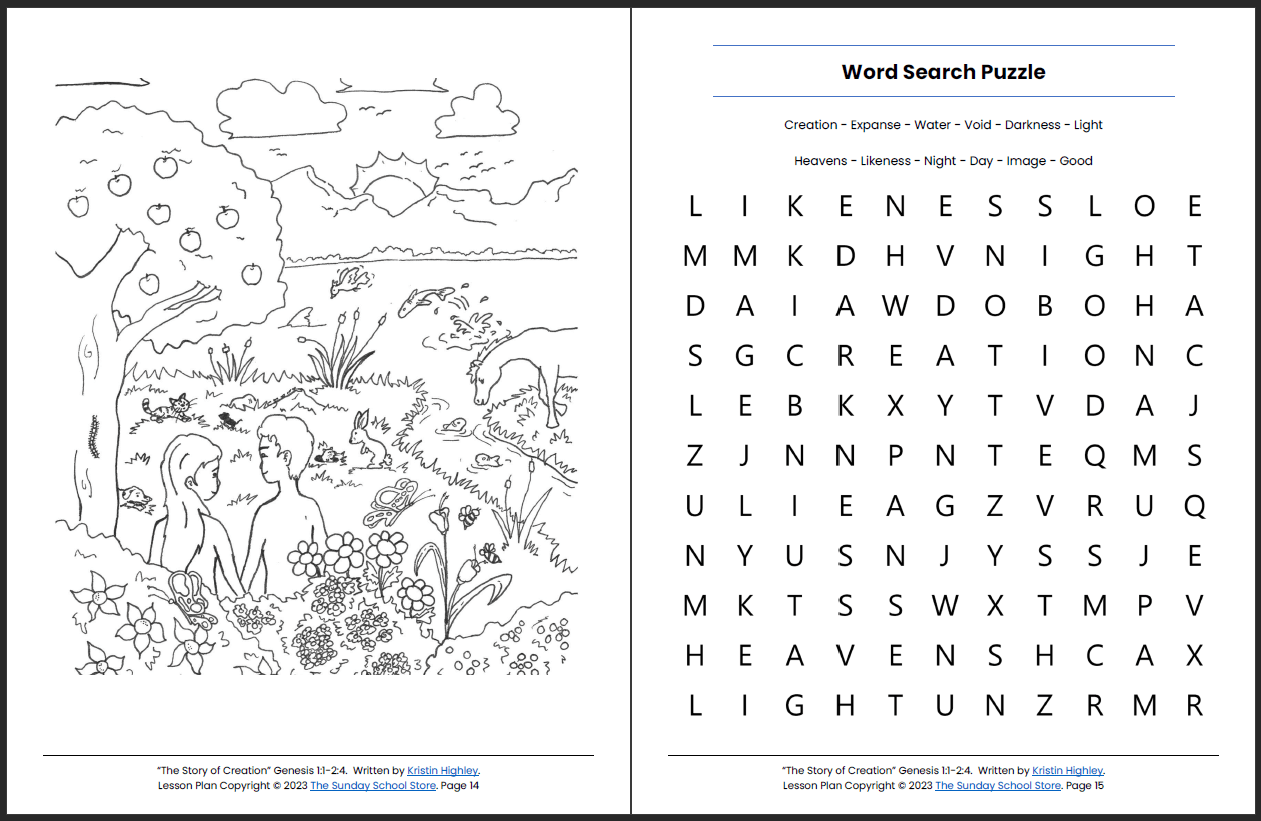 In The Beginning God Created (Genesis 1:1-2:4) Printable Bible Lesson ...