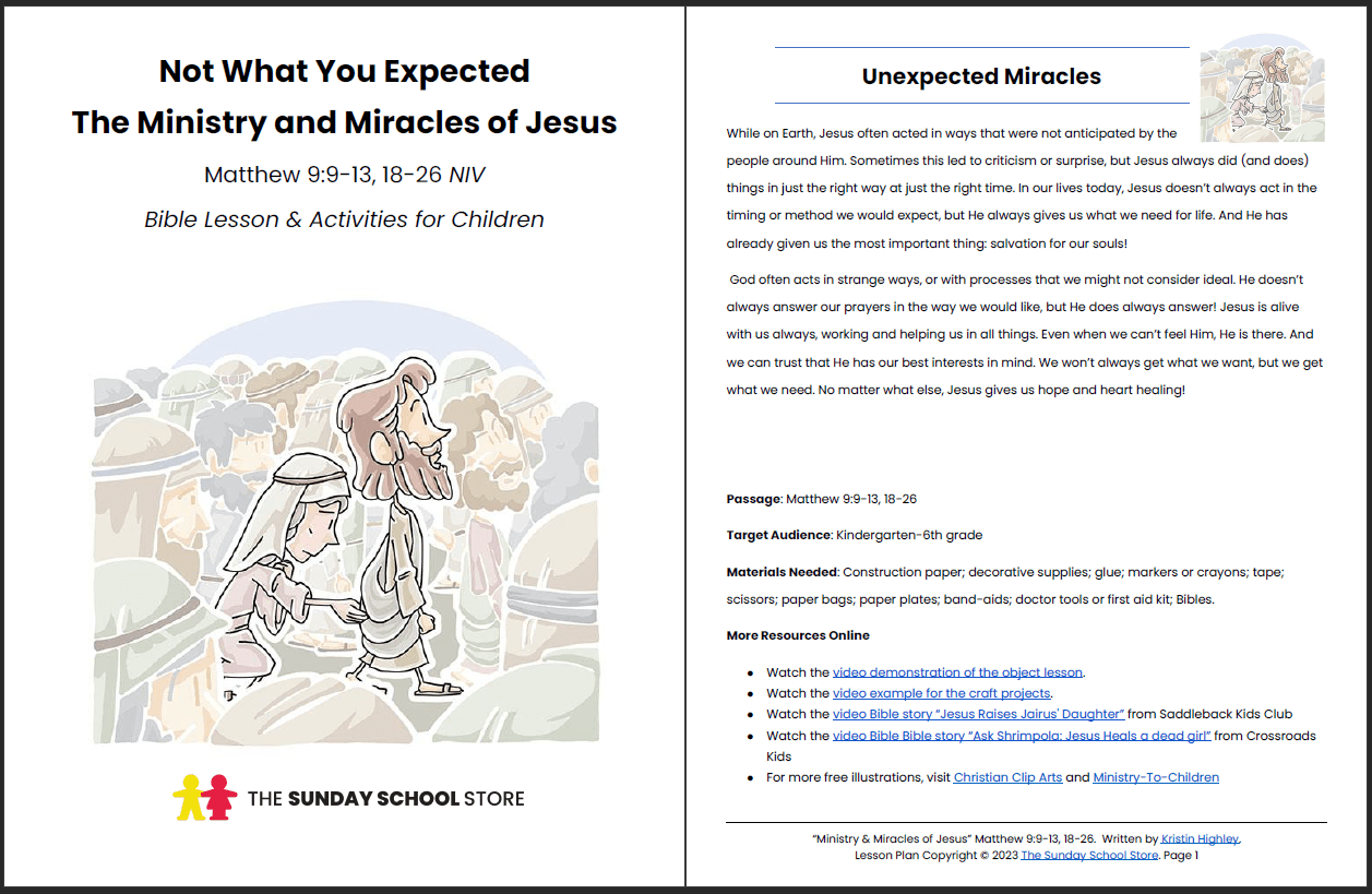 The Ministry and Miracles of Jesus (Matthew 9:9-13, 18-26) Printable B – Sunday School Store the-ministry-and-miracles-of-jesus-matthew-9-9-13-18-26-printable-b-sunday-school-store