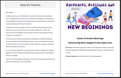 "Back To School: Backpacks, Blessings, and New Beginnings” 4-Week Children's Ministry