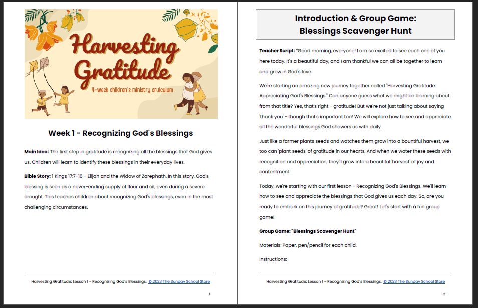 Harvesting Gratitude 4-Lesson Sunday School Curriculum for Kids