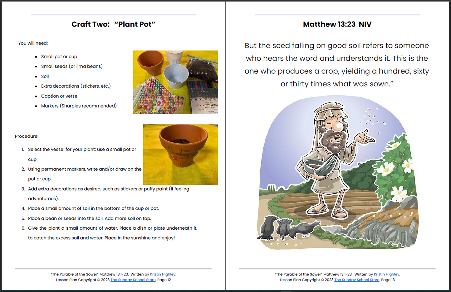 The Parable of the Sower (Matthew 13:1-13) Printable Bible Lesson & Sunday School Activities
