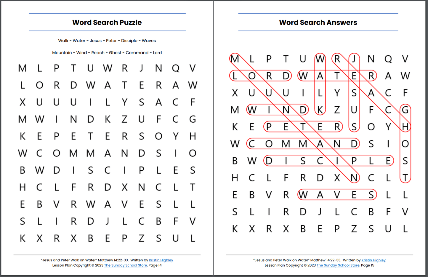 Jesus and Peter Walk on Water (Matthew 14:22-33) Printable Bible Lesson & Sunday School Activities
