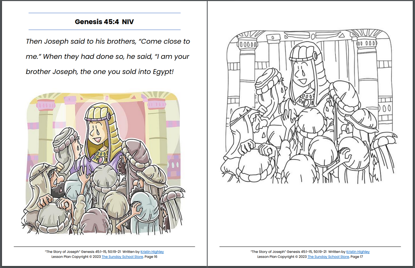 The Story of Joseph (Genesis 45:1-15, 50:19-21) Printable Bible Lesson & Sunday School Activities