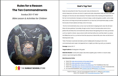 Rules for a Reason: The Ten Commandments (Exodus 20:1-17) Printable Bible Lesson & Sunday School Activities