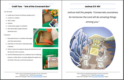 Crossing the Jordan River (Joshua 3:1-17; 4:1-7) Printable Bible Lesson & Sunday School Activities