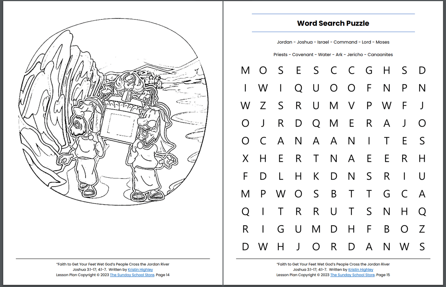 Crossing the Jordan River (Joshua 3:1-17; 4:1-7) Printable Bible Lesson & Sunday School Activities