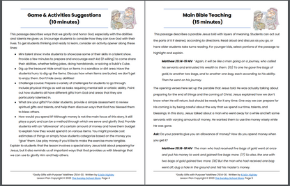 Parable of the Talents (Matthew 25:14-30) Printable Bible Lesson & Sunday School Activities